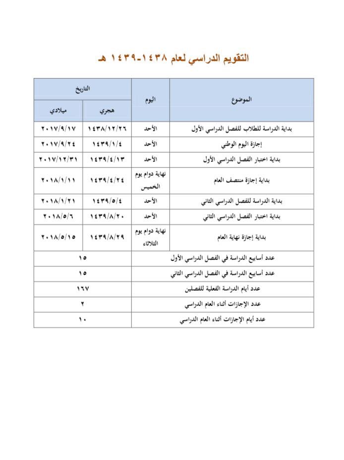 التقويم الدراسي للسنوات الخمس المقبلة