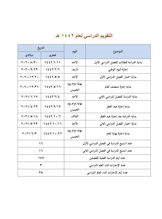 التقويم الدراسي للسنوات الخمس المقبلة